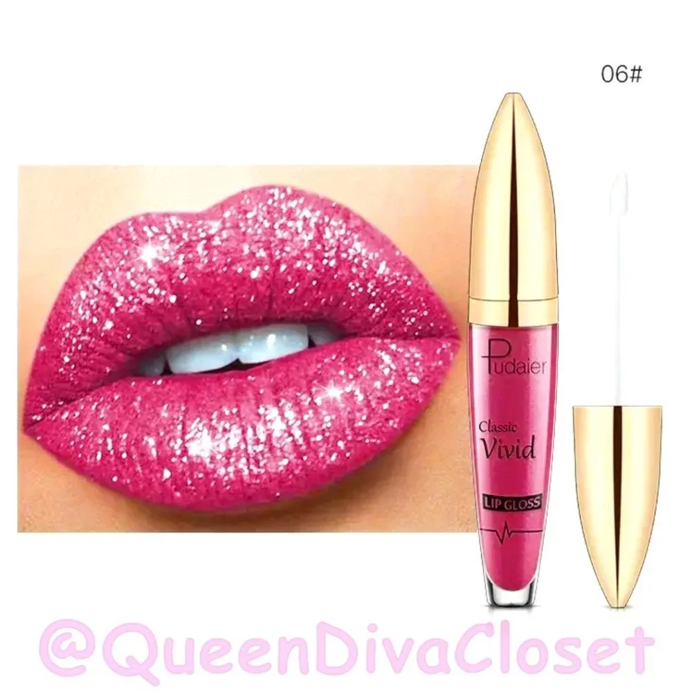 Lux Matte Magenta Fuchsia Pink #06 Lasting Glitter Gloss Liquid Lipstick Tint - Picture 2 of 5